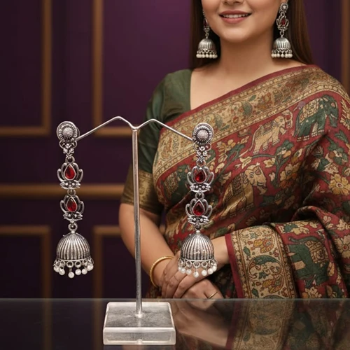 Pure Silver Replica Traditional Pearl Brass Jhumki Earrings