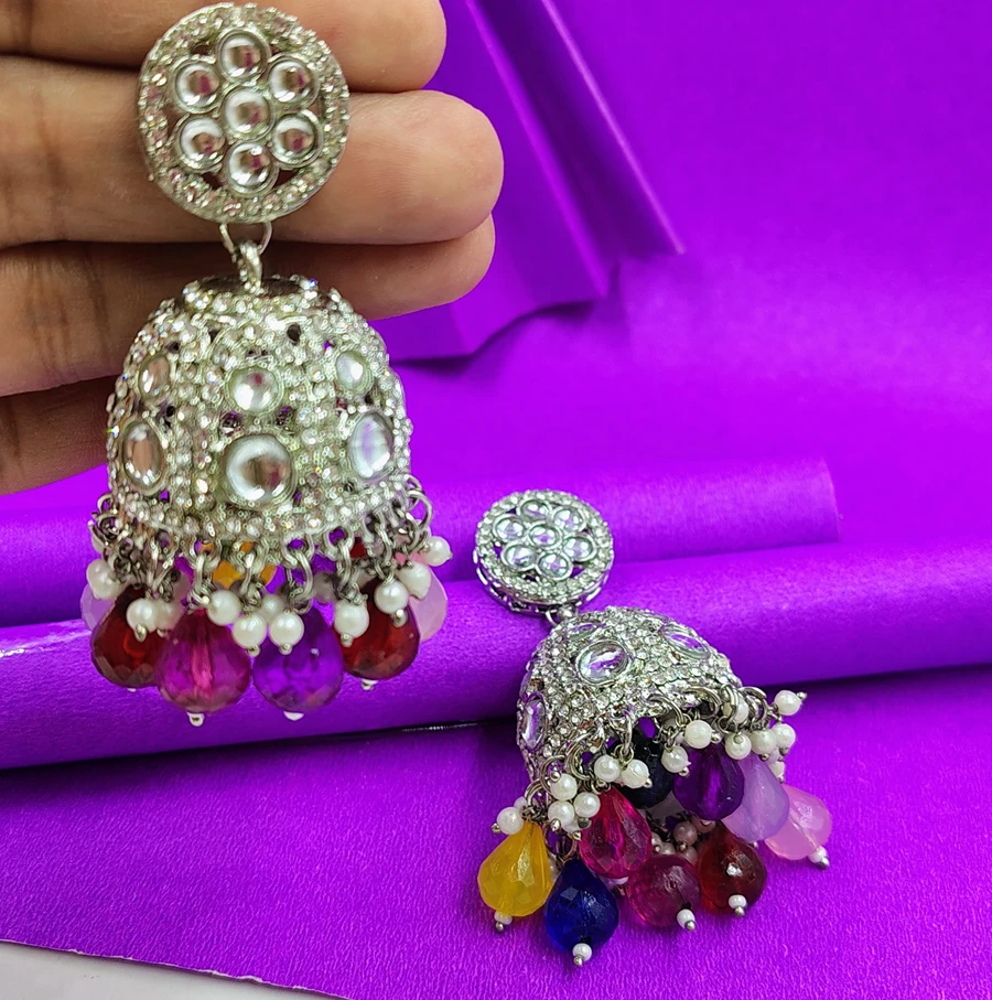 Crazyhoor Festival Wear Multi Color Kundan Jhumka Earrings