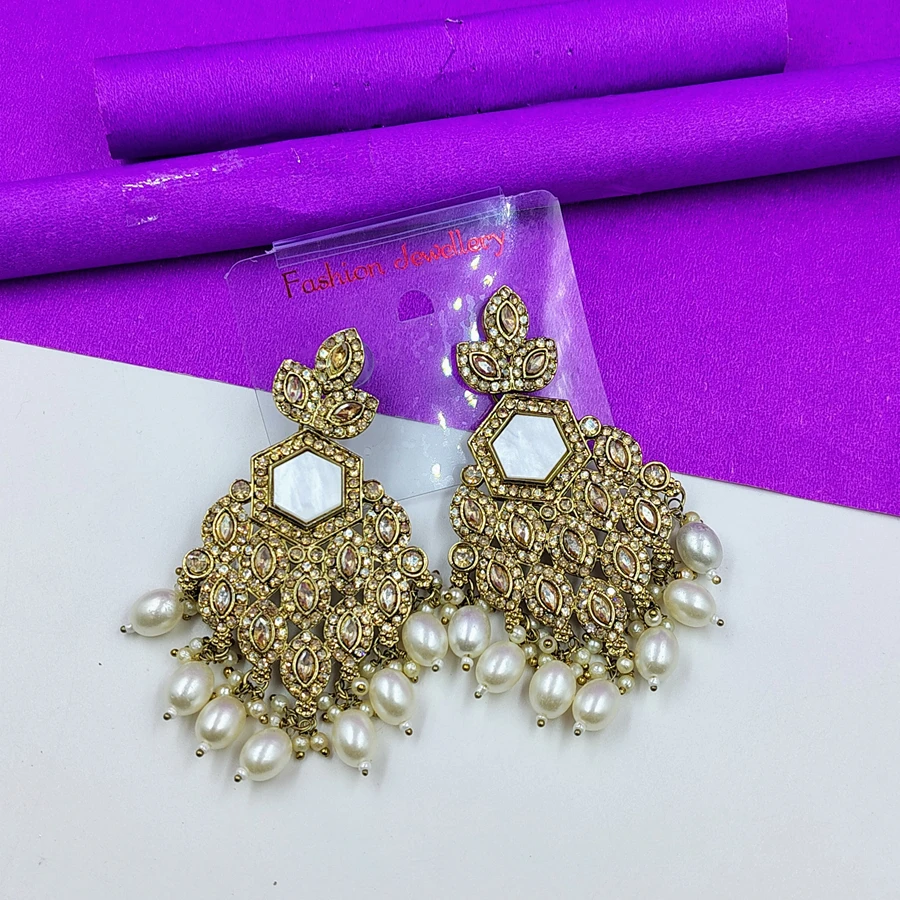 Crazyhoor Gold Plated Crystal Stone And Beads Dangler Earrings