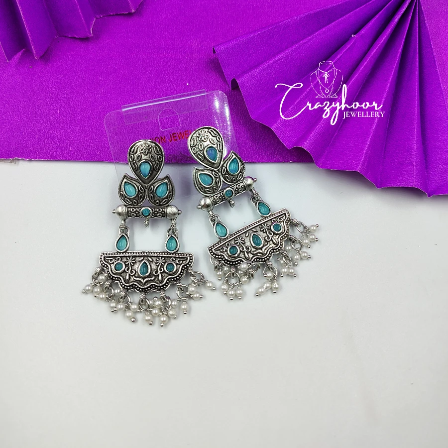 Monalisa Stone Silver Replica Brass Antique Look Earrings