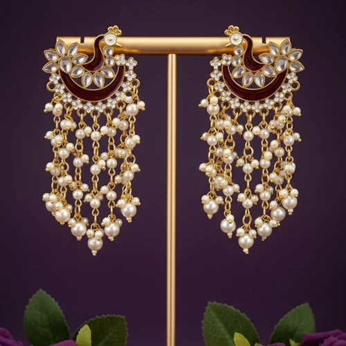 Elegant Pearl Cascade Jhumka Earrings