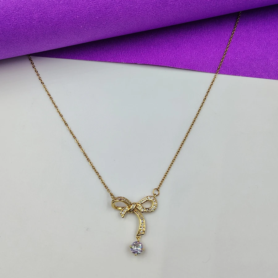 Eternal Golden Promise Knot Necklace Rhodium Cubic Zirconia Sterling Silver Pendant