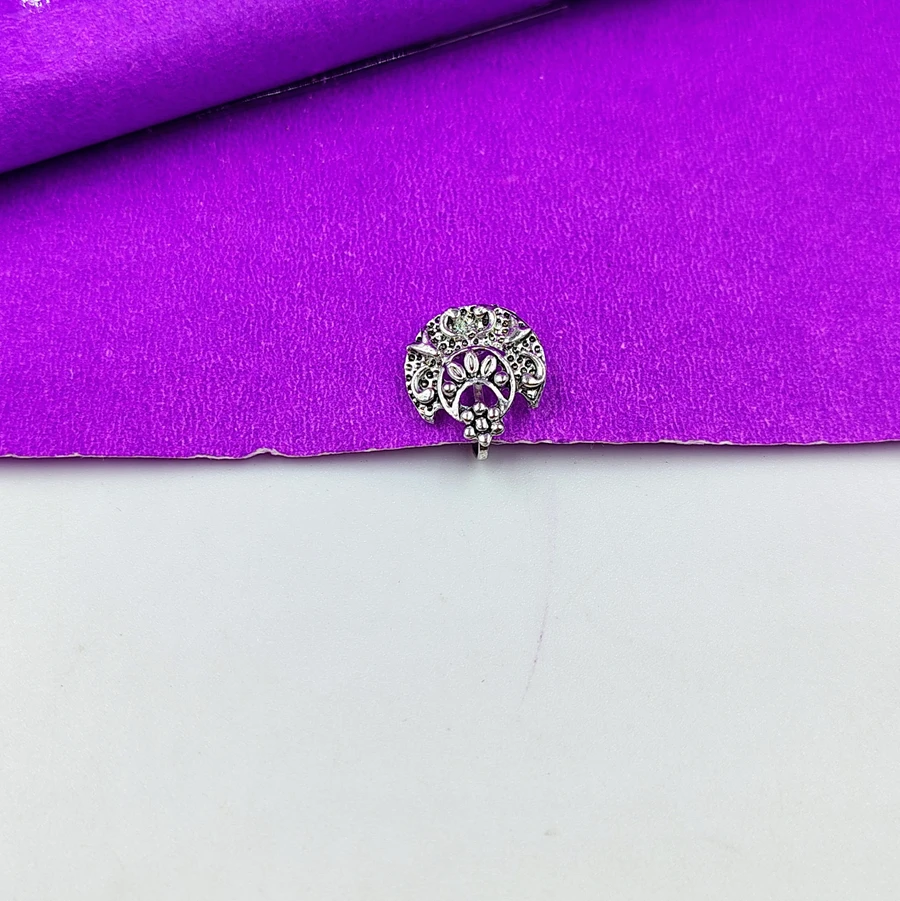 Beautiful Big Silver Oxidised Nose Pin