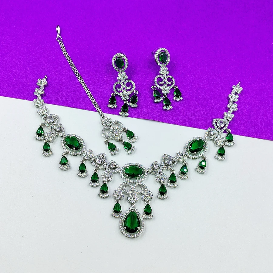 Crazyhoor Embllished Zirconia AD Cz  Jewellery Set
