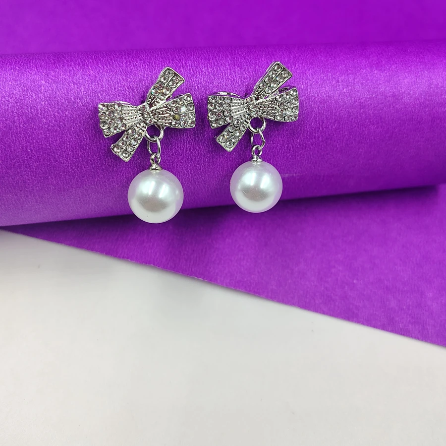 Crazyhoor Bow Earrings for Women Trendy Gold Pearl Drop Dangle Earrings
