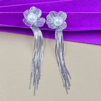 Silver Flower Long Tassel Earrings