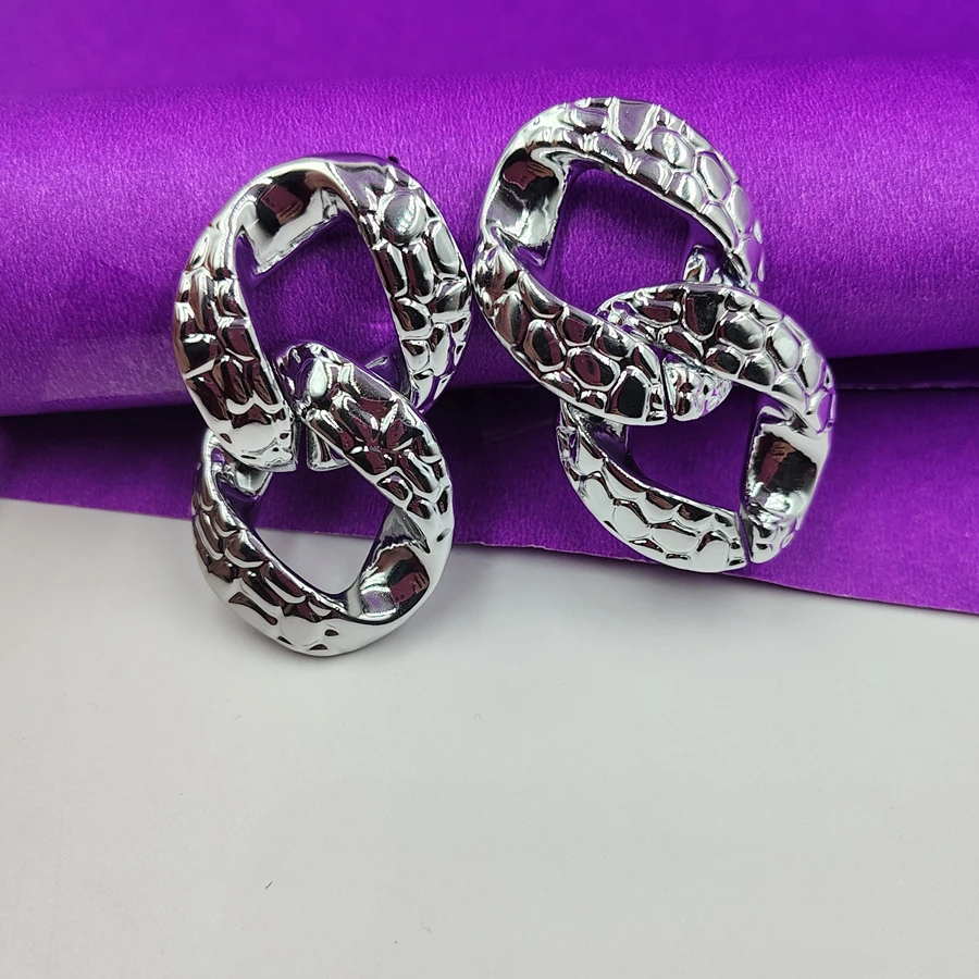 Crazyhoor silver Oval Shape Link Earrings