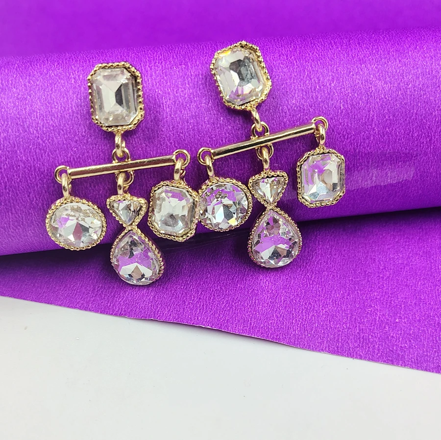 Crazyhoor big stone Gem Earrings Alloy Drops & Danglers