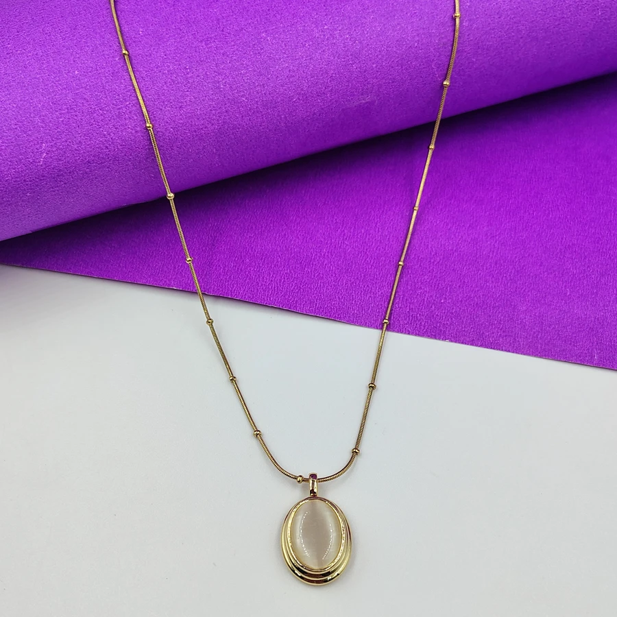 crazyhoor Elegant Gold Necklace with Oval White Gemstone Pendant Oval Shaped Center Stone