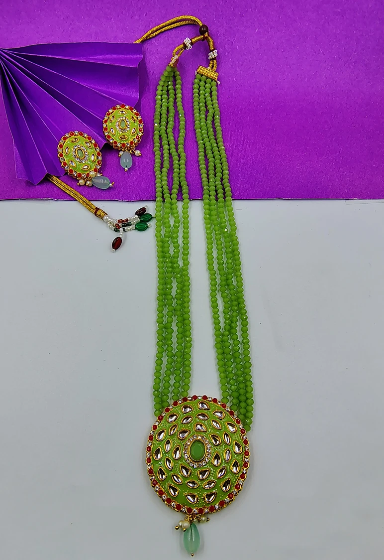 Charming Kundan Meena Multilari Potla Necklace Set with Dangle Earrings