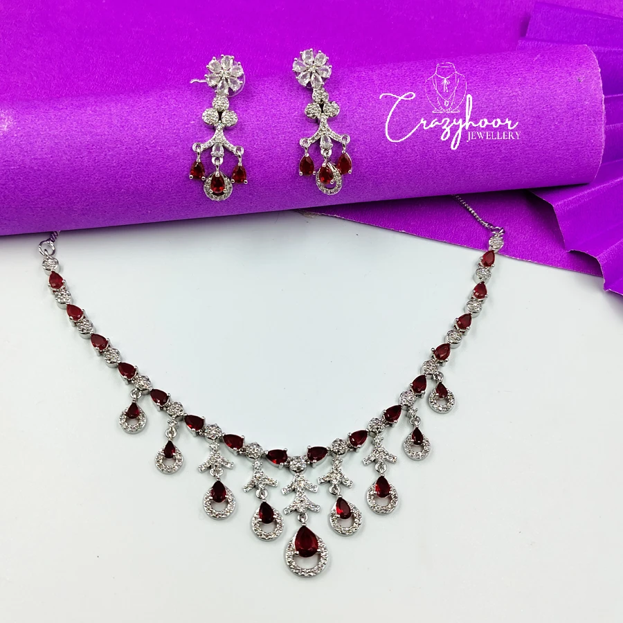 Traditional American Diamond Necklace Set with Earrings