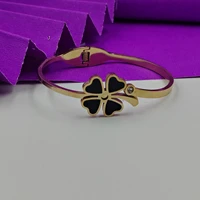 Crazyhoor Black Flower Elegant Stainless-Steel Bangle