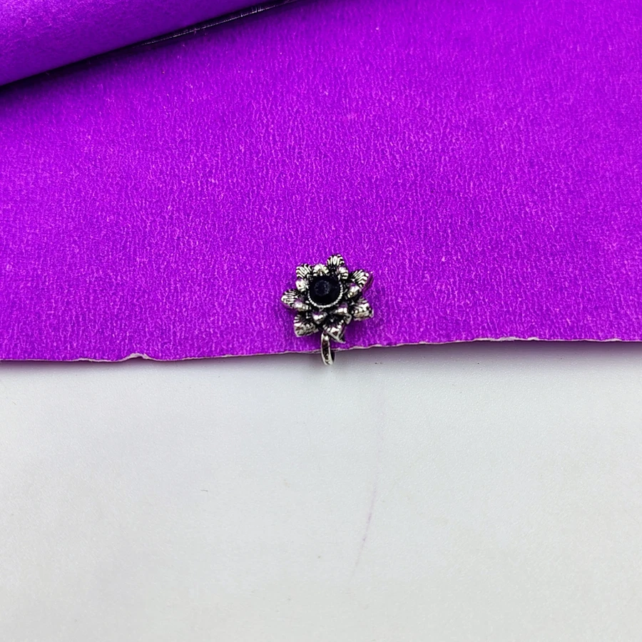 Black Stone Floral Nosepins for Women