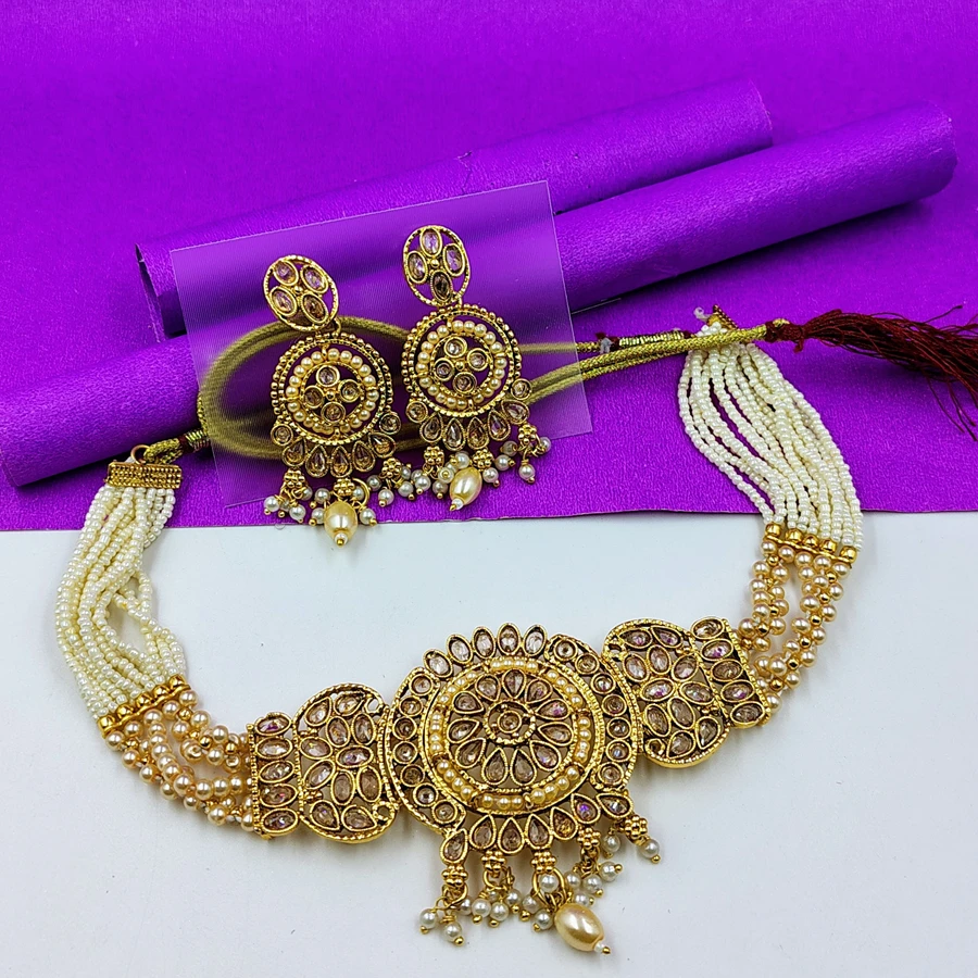 Crazyhoor  Golden Victorian Chokar Necklace