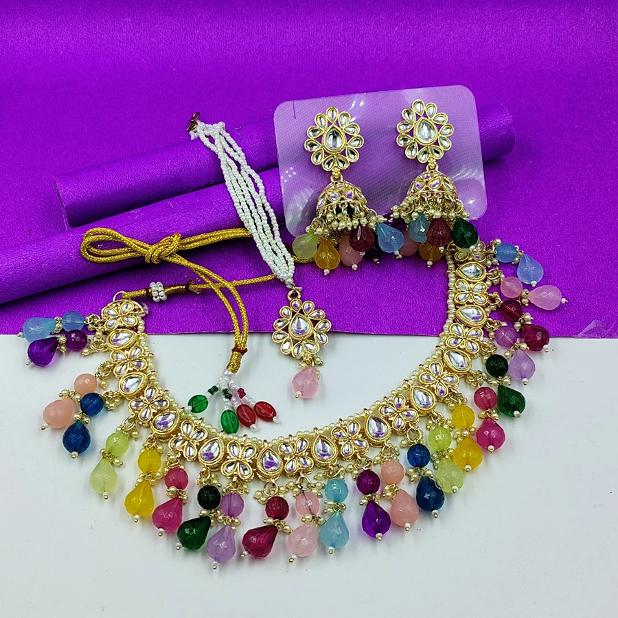 Crazyhoor Premium Kundan Multicolour Beads Chokar Necklace