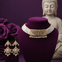 Pearl Choker Necklace Set with Royal Gold Detailing
