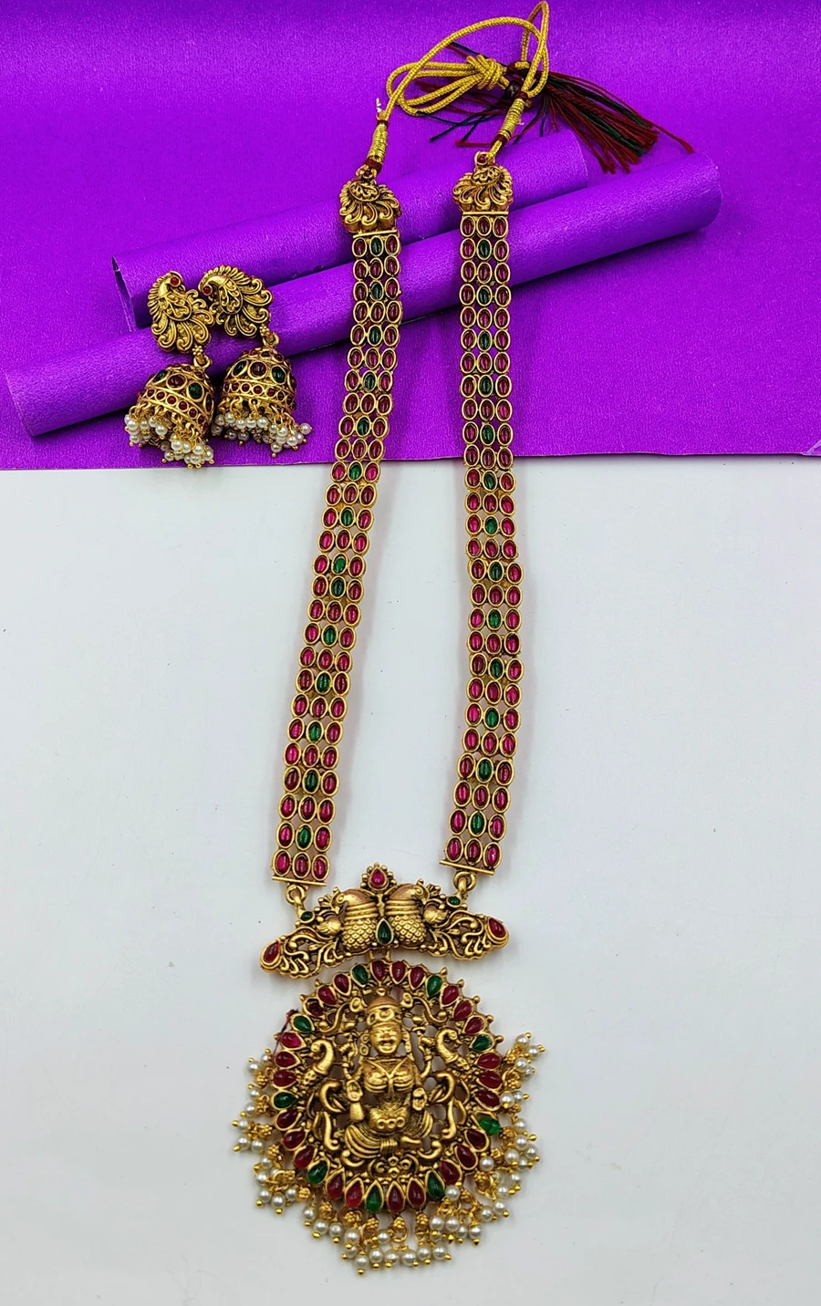 Temple Long Haram Antique Gold Plated Necklace