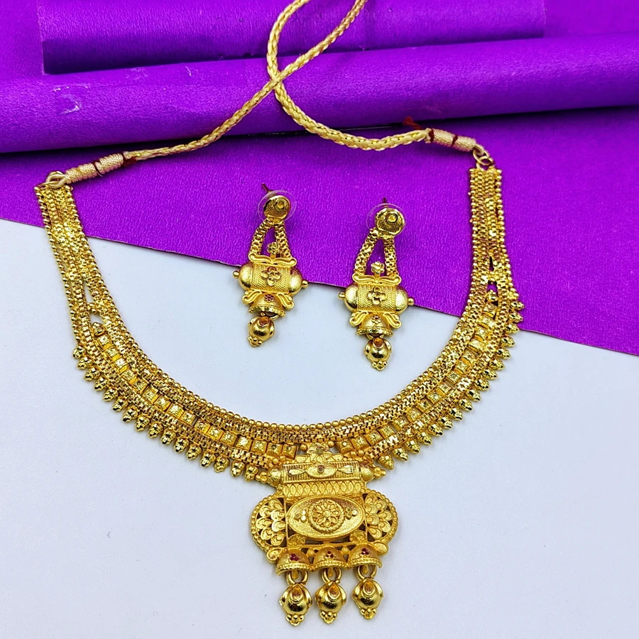Beautiful 1 gm Gold Temple Necklace Set