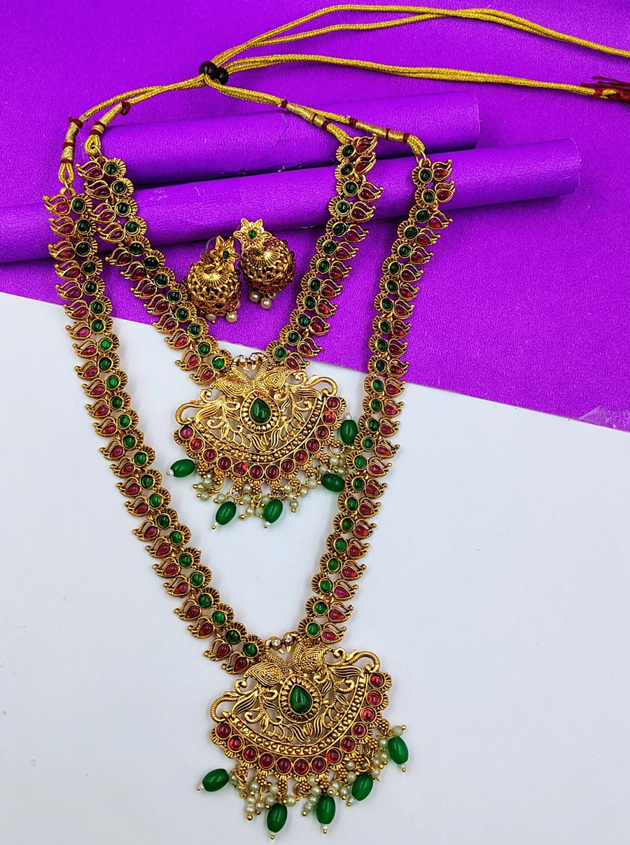 Crazyhoor Wedding Gold Plated Haram Semi Baridal Necklace Set