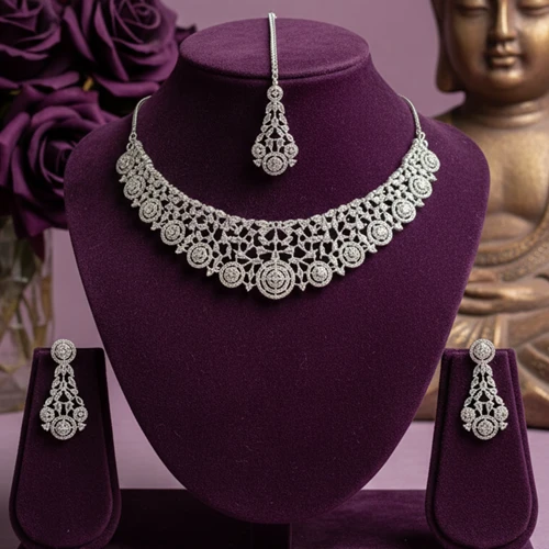 Crazyhoor Alloy Rhodium AD CZ Pendant Set
