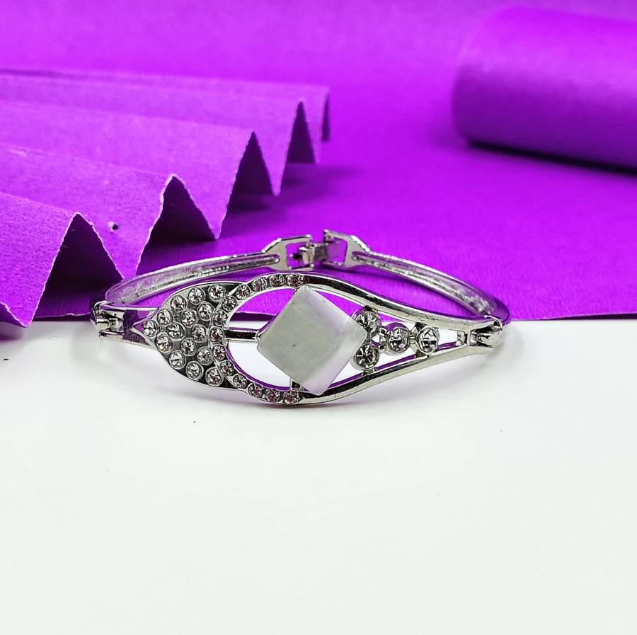 Crazyhoor Elegant Silver-Plated Women's Classic Kada Bracelet