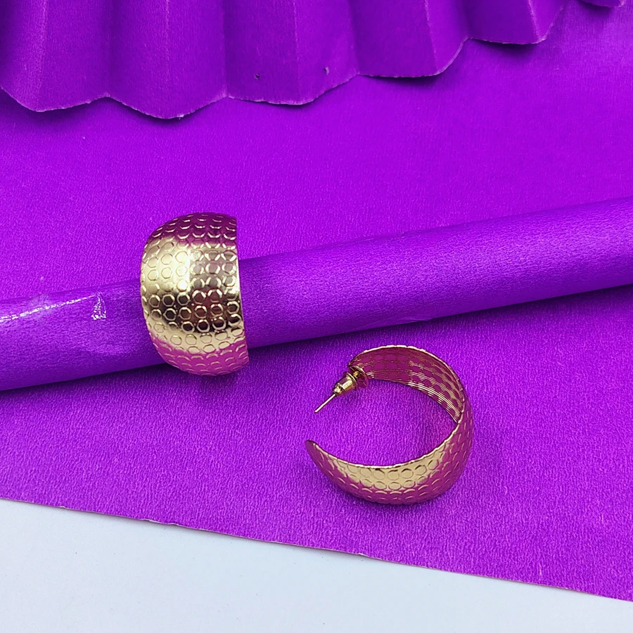 Gold Tone Round Hoop For Women Metal Hoop Earring