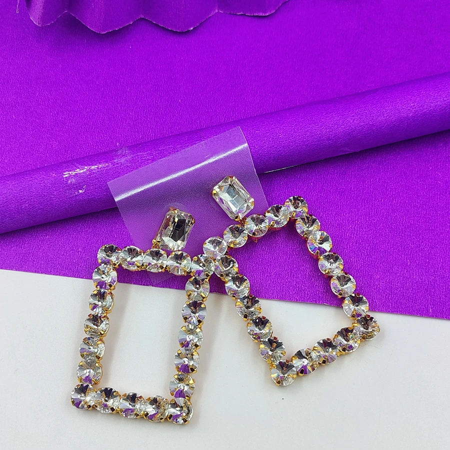 Trending Rectangle Shaped Crystal Gold Plated Brilliant Dangler Earrings For Women/Girls