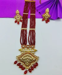 Traditional Multistrand Gold Plated Long Necklace Set for Women
