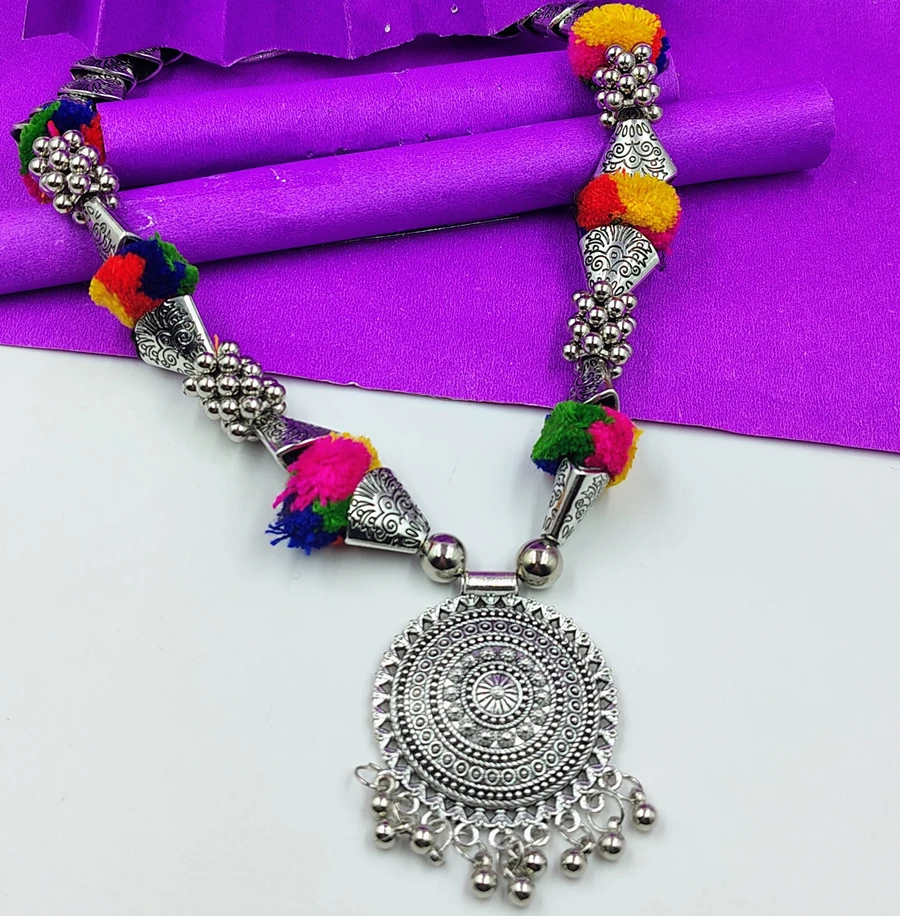 Crazyhoor pom-pom oxidised jewellery set