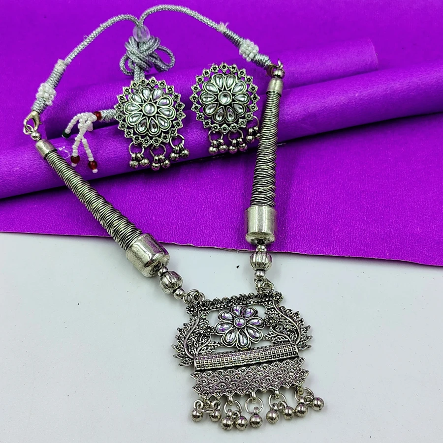 Crazyhoor Ethnic silver tone handmade designer necklace