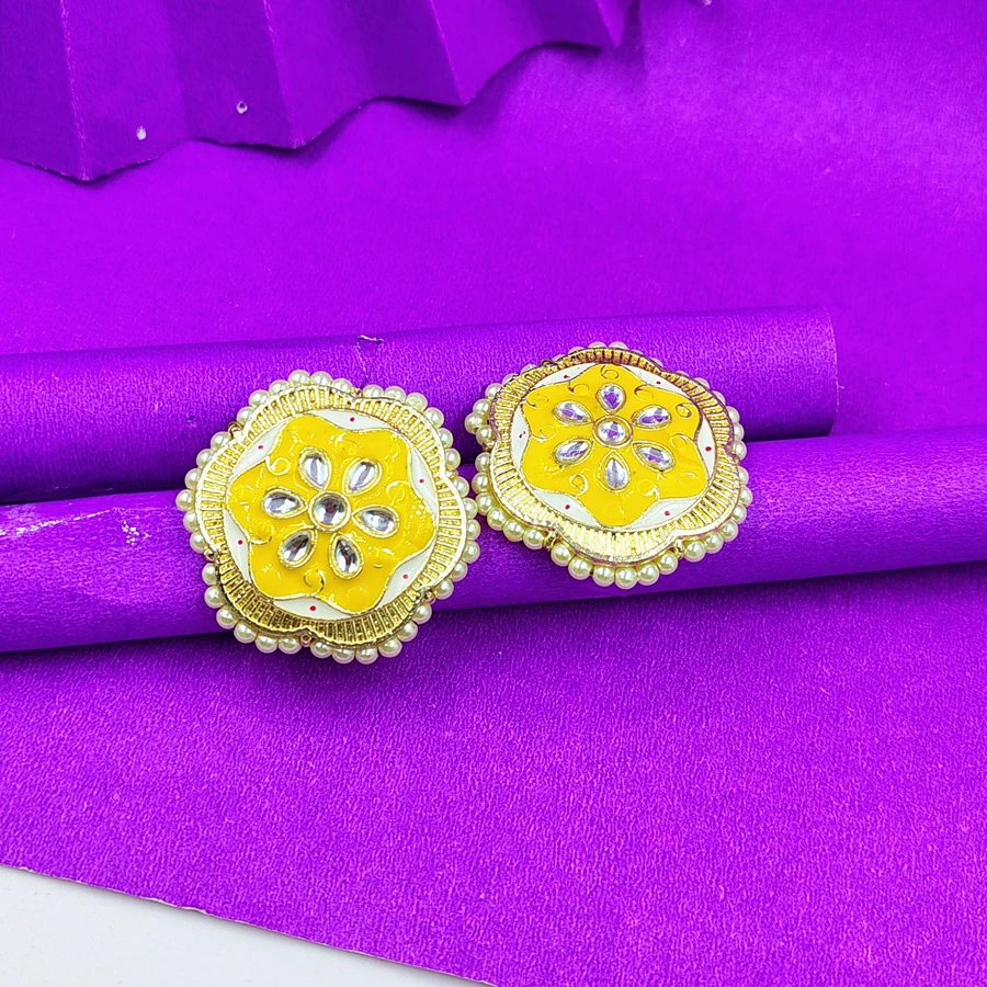 Crazyhoor  Meenakari Sunflower Big Round Studs