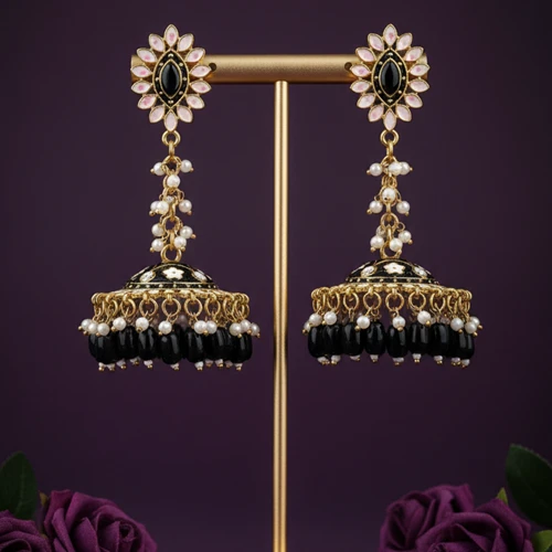 Pearl Kundan Jhumka Earrings