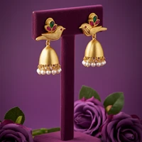 Bird Motif Gold Jhumka Earrings
