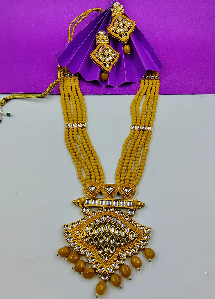 Traditional Multistrand Gold Plated Long Necklace Set for Women