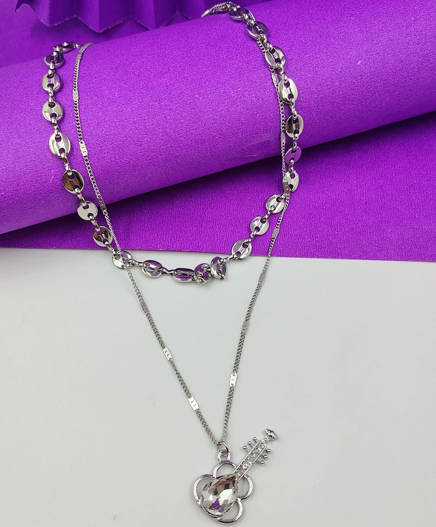 Crazyhoor Silver Plated Duble Layer Chain Necklace For Women Girl