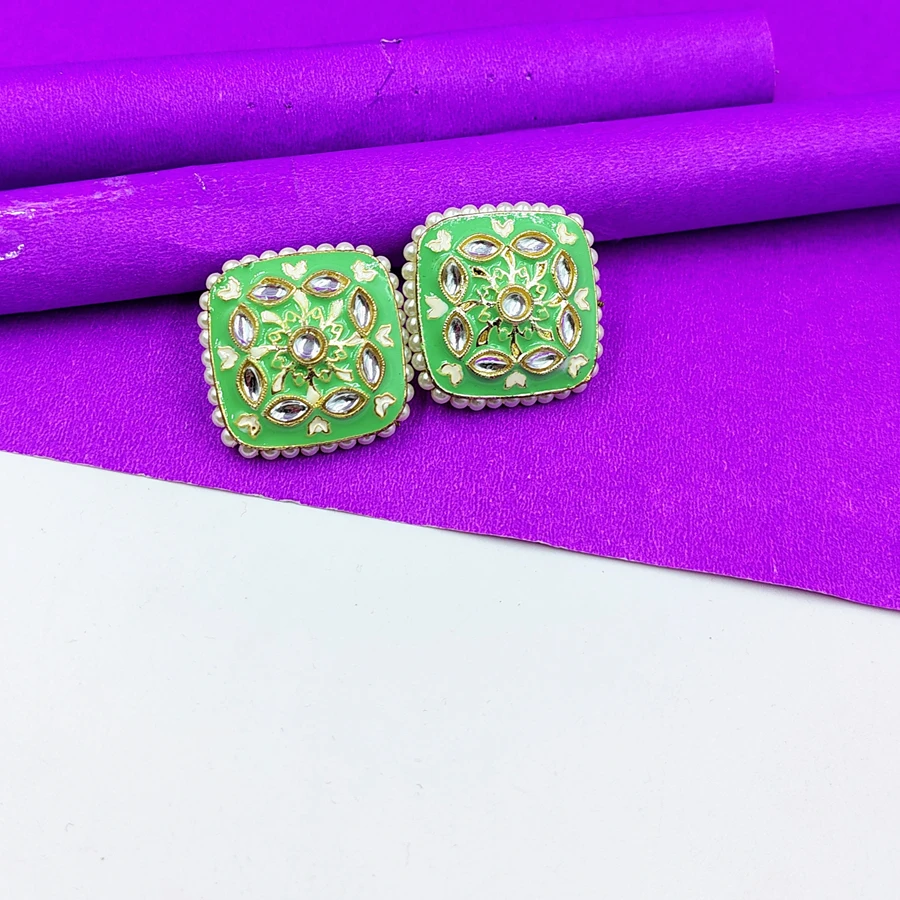 Crazyhoor Square Shape Meenakari Studs