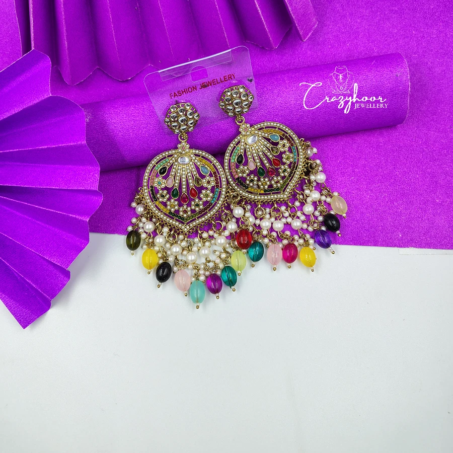 Crazyhoor White Pearl Chandbala Punjabi Style Earrings