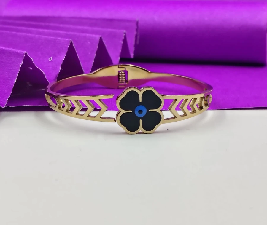 Crazyhoor Flower Design Evil Eye Stainless Steel Bracelet