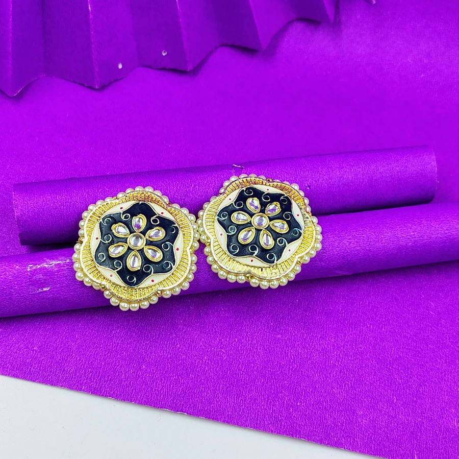 Crazyhoor  Meenakari Sunflower Big Round Studs