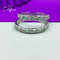 Cubic Zirconia Silver & Golden Bangle Set