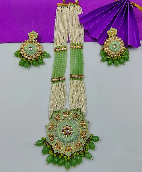 Exquisite Kundan Meena Pendant Necklace with Multilayer Crystal Design