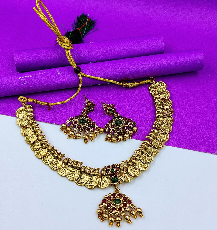 Crazyhoor Antique Coin Laxmi Mata Kemp Necklace