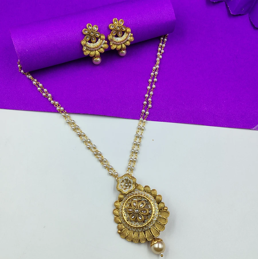 Gold-Plated & Red Stone-Studded Handcrafted Jewellery Set