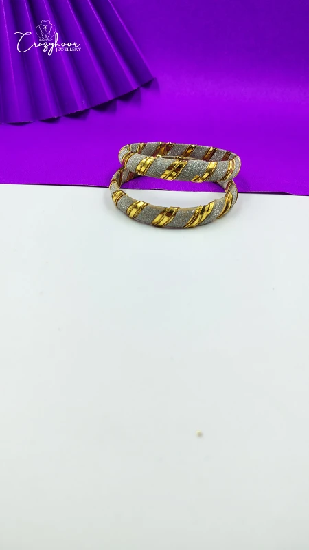Crazyhoor Brass Yellow Gold & Silver Bangle Set for Women