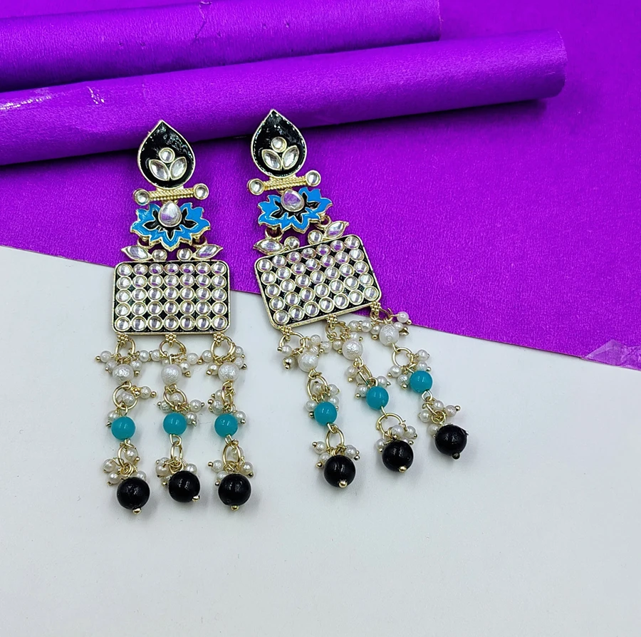 Crazyhoor Siver Kundan Tassel Earrings