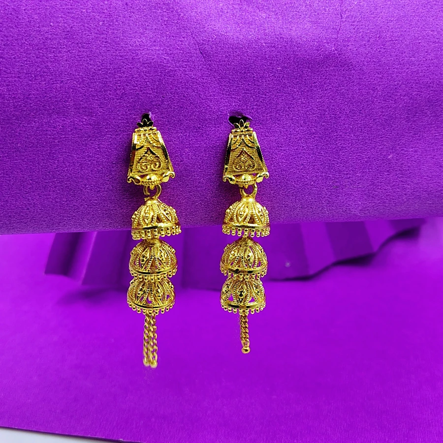 Gold Plated 3 layer Hanging Jhumki For Women And Girls
