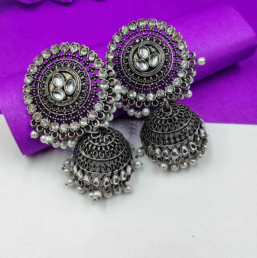 Oxidized Mirror Work Jhumki For Women And Girls
