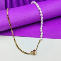 Crazyhoor Italian Style Golden Heart & Pearl Duo Necklace