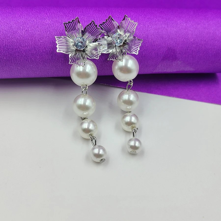Crazyhoor Flower and Pearl Drop Earrings